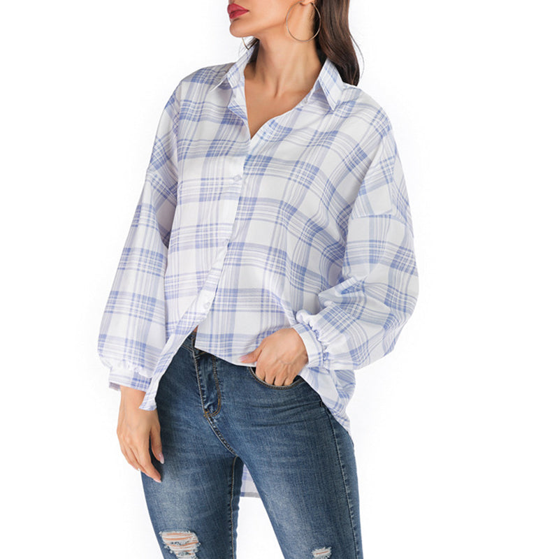 Bluza moderna si casual pentru femei, model larg pentru toamna cu imprimeu si maneca lunga, bluza versatila cu nasturi