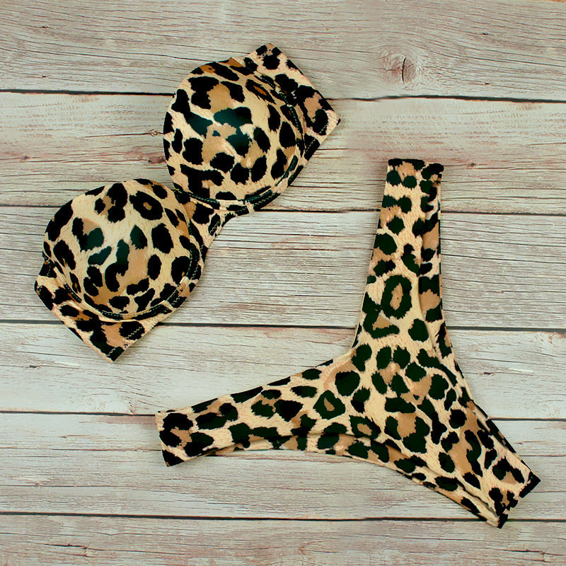 

Costum de baie bikini cu leopard cu imprimeu sexy fără bretele
