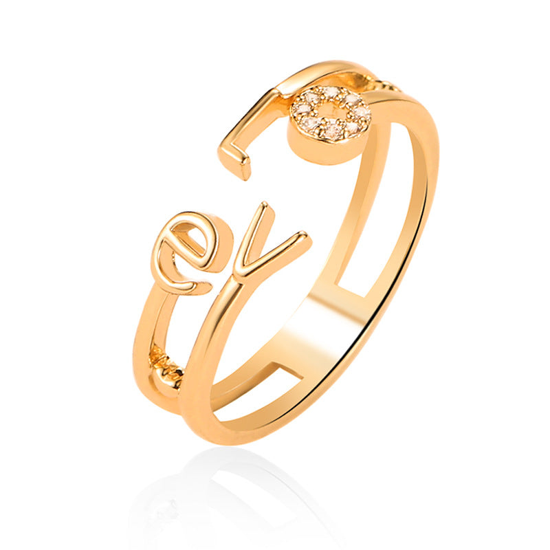 Inel elegant si simplu pentru femei, cu text LOVE, inel deschis reglabil, bijuterie pentru femei