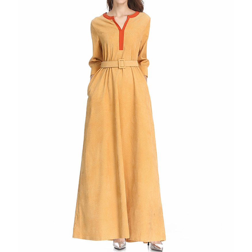 Rochie Maxi Color-block, Casual, De zi, Stil Vintage, din Velur Reiat, Rochie Dimensiune Mare