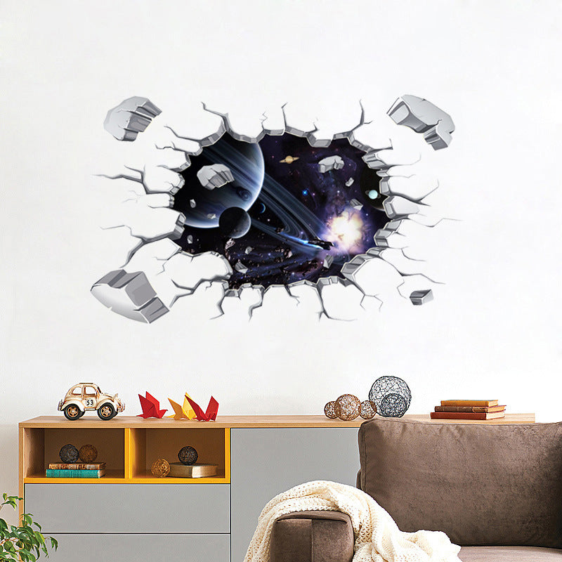 Sticker pentru perete cu imagine din spatiu cosmic si nava spatiala, 3D, 40*60 cm