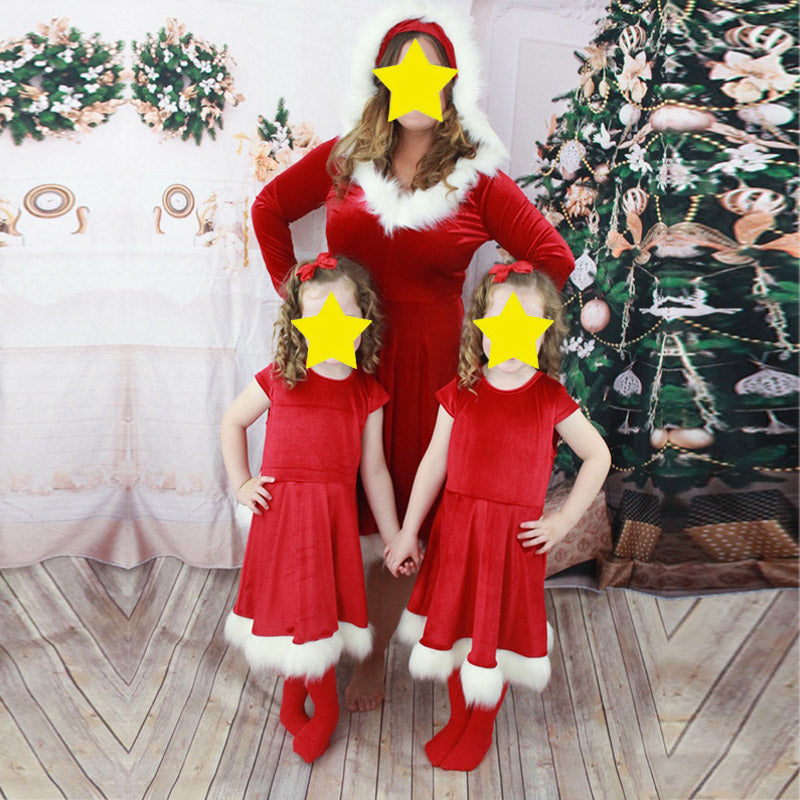 

Rochie de toamnă pentru femei și fete, model nou călduros pentru Crăciun, culoare uni, cu aplicații de pluș