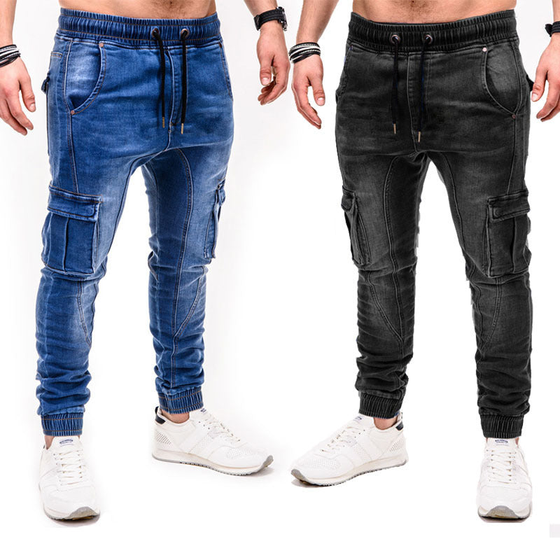 Pantaloni cool moderni pentru barbati, blugi lungi cu elastic in talie ?i buzunare multiple