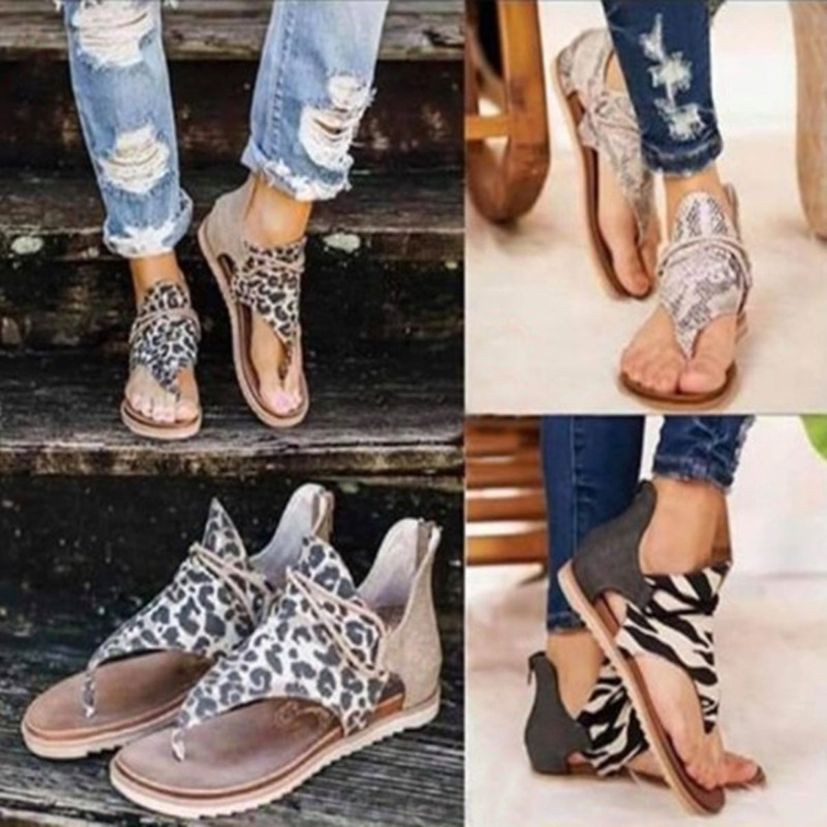 Sandale moderne pentru femei, cu talpa joasa ?i imprimeu leopard