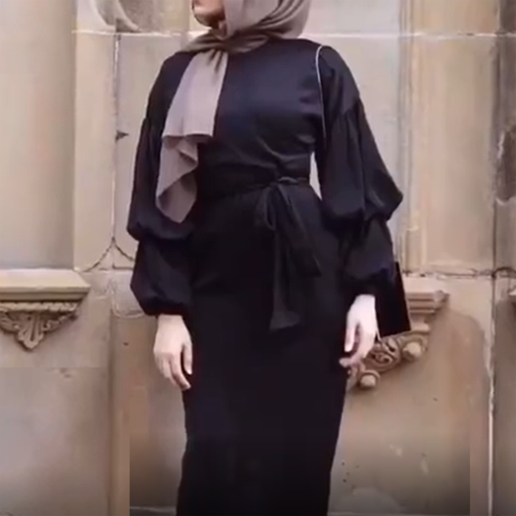 Rochie stil musulman pentru femei, culoare uni, cu maneca bufanta ?i decolteu in V, rochie maxi