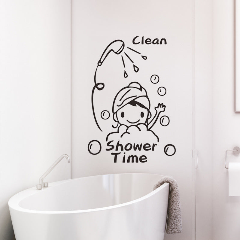 Decoratiune interioara pentru sufragerie sau dormitor, sticker de perete cu inscriptie Clean shower time