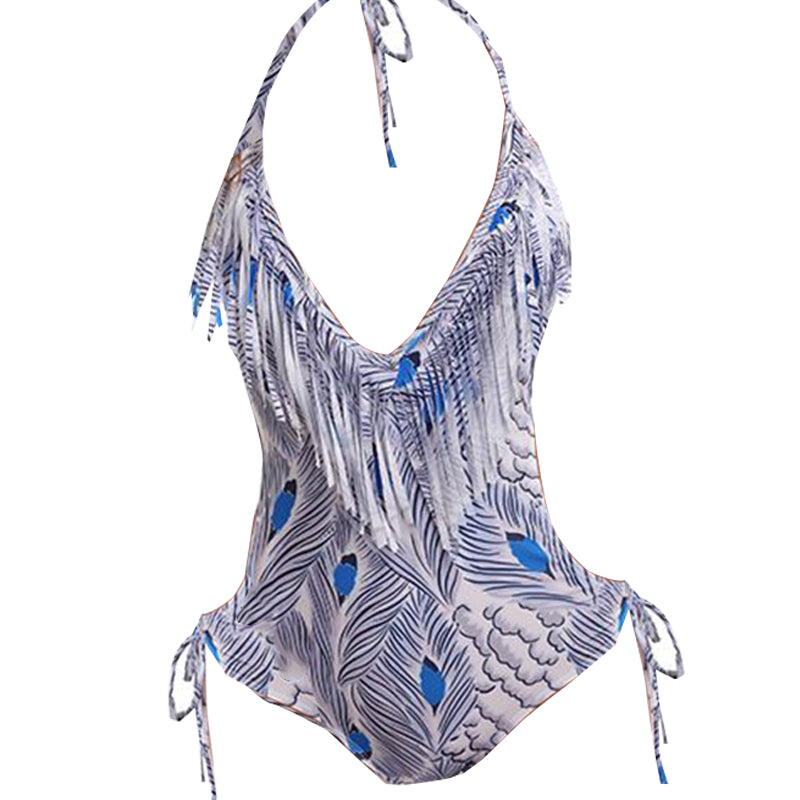 

Costum de baie dintr-o piesă, cu imprimeu și franjuri