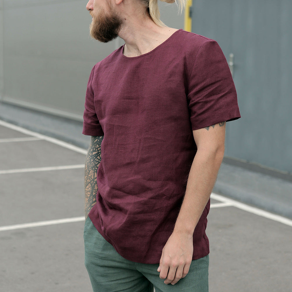 Tricou casual pentru barbati, cu maneca scurta ?i decolteu rotund, culoare uni