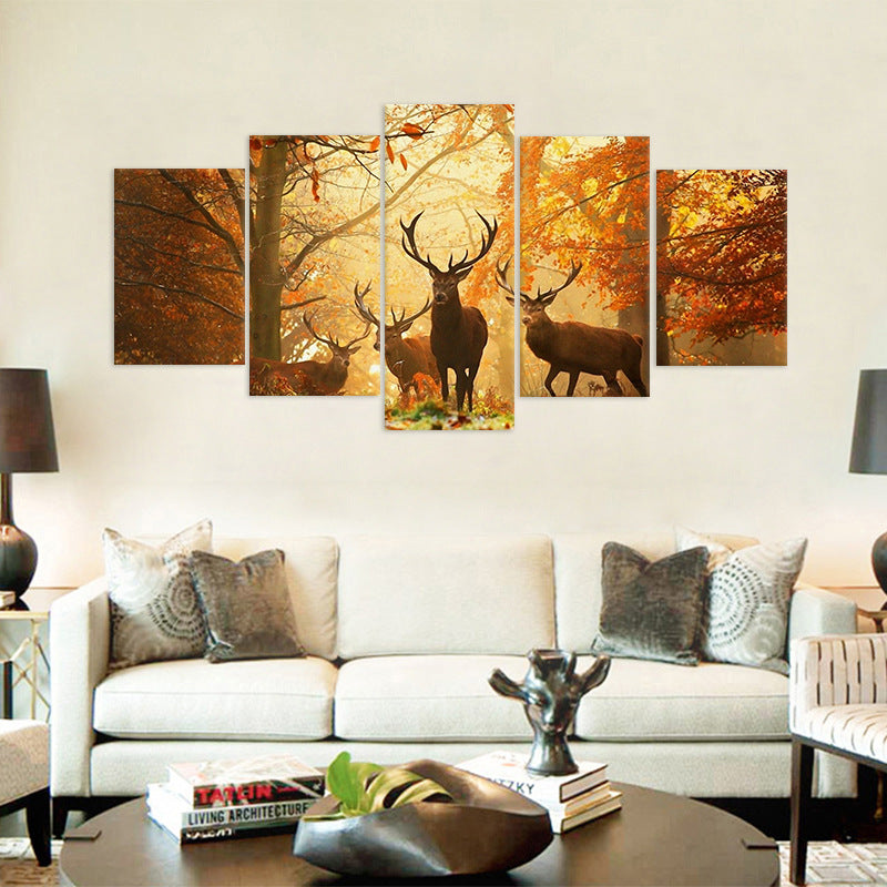 Pictura decorativa pe panza set 5 buc Reindeer Animal Pattern Living Room