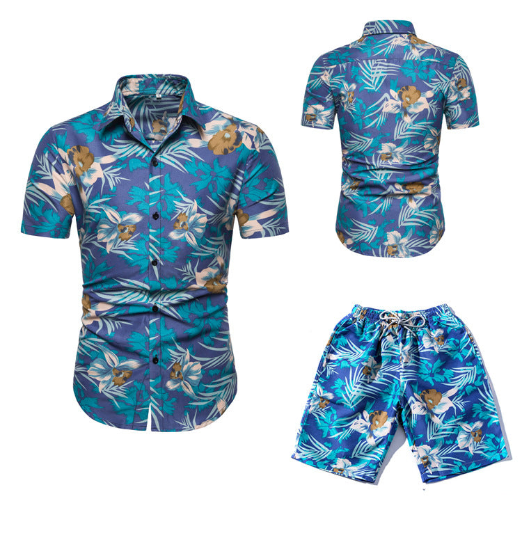 Compleu modern de vara pentru barbati, cu tricou si pantaloni scurti, cu imprimeu colorat pentru plaja