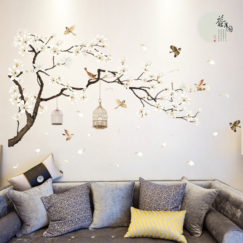 Decoratiune interioara pentru sufragerie sau dormitor, sticker pentru perete cu pomi, flori, pasari ?i natura