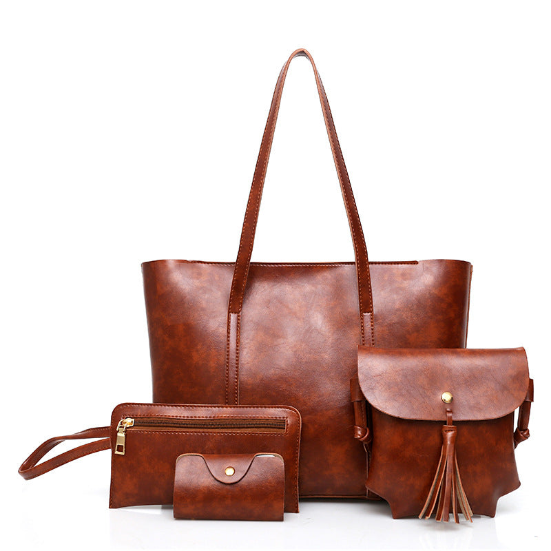 Set de 4 genti pentru femei, moderne si simple, cu geanta tote de capacitate mare, geanta de mana si portofele