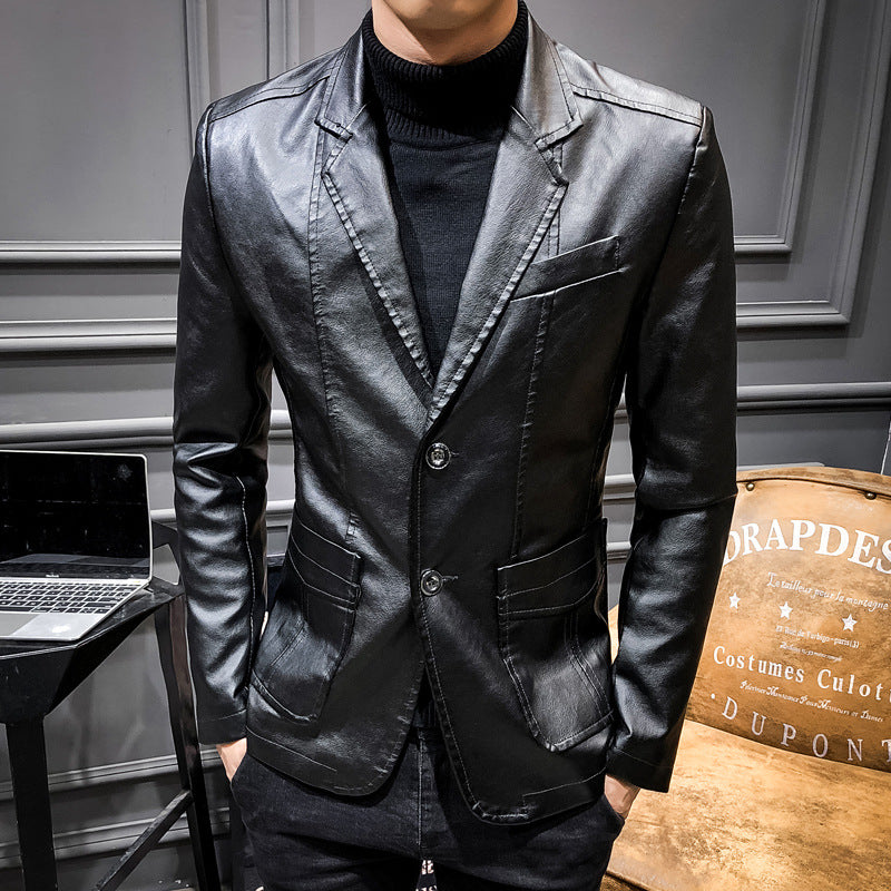 Jacheta casual cool pentru barbati, din piele ecologica, model slim tip motociclist, din material subtire