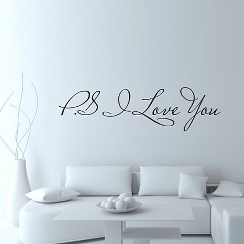 Sticker de perete pentru camera de zi sau dormitor, detasabil, cu mesaj PS I Love You, PS Te Iubesc, arta murala, decoratiune pentru casa