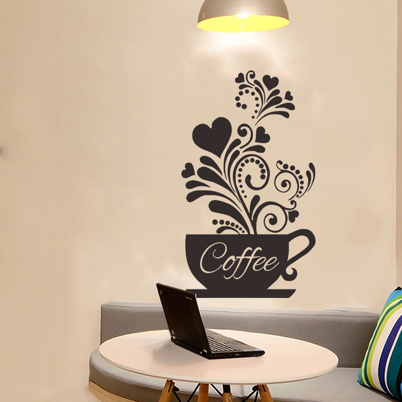 Decoratiune interioara pentru sufragerie sau dormitor, sticker de perete cu model creativ ceasca de cafea