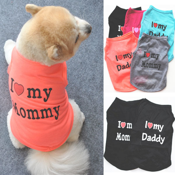 Vesta Bumbac, pentru Animal de Companie Catelus, cu Inscriptie I Love Mommy I Love Daddy