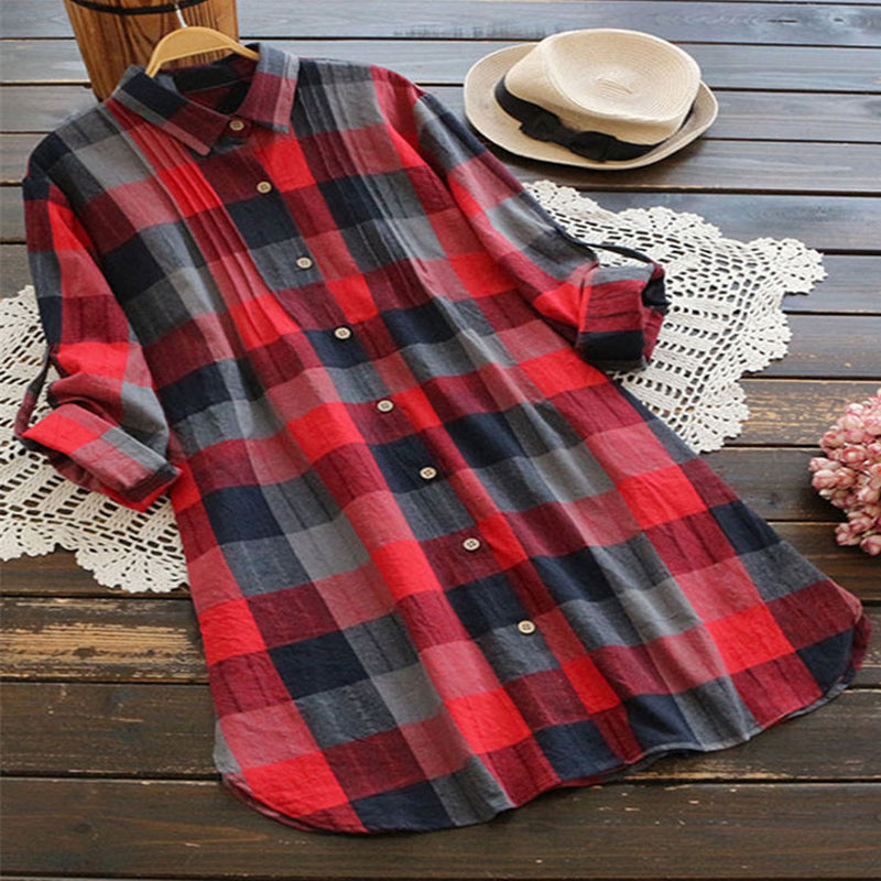 Bluza din tartan pentru femei, cu imprimeu, cu maneci lungi, cama?a tip bluza