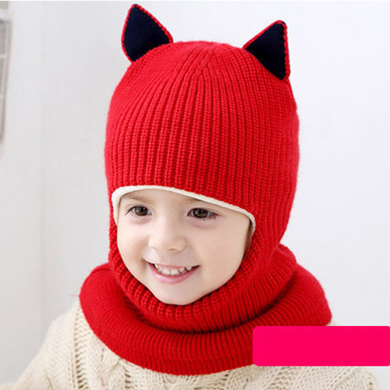 Caciula simpatica pentru copii, cu urechi de pisica, din tricot calduros, caciula cu plu? pentru exterior