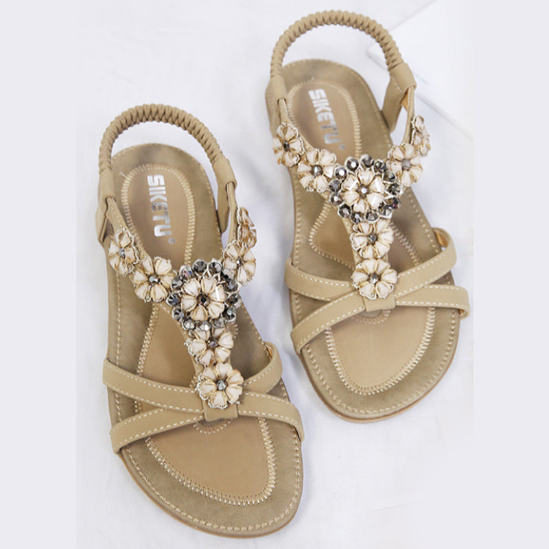 Sandale de primavara si vara pentru femei, pentru plaja, cu aplicatii florale, sandale pentru timpul liber, cu talpa joasa