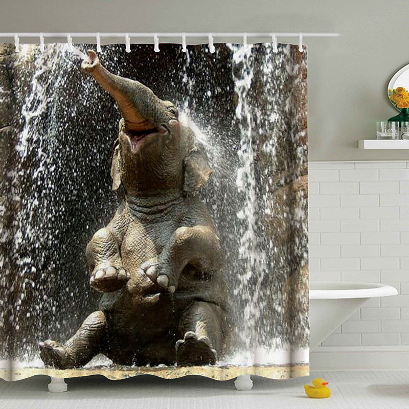 Perdea pentru du?, cu imprimeu 3D nostim de elefant, rezistenta la apa ?i mucegai