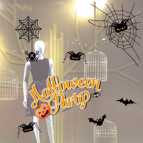 Happy Halloween Spider Sticker Static Removable Glass Wall Sticker