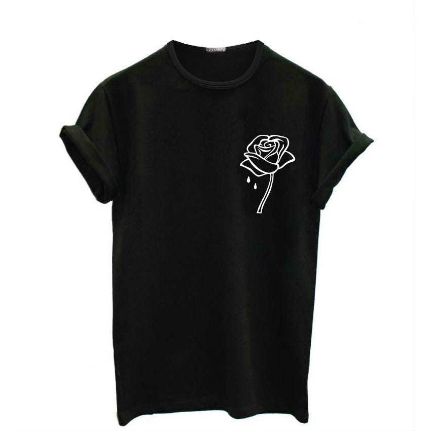 Tricou pentru femei, cu o floare de trandafir imprimata, casual, nostim, top de dama tip stil hipster, tumblr