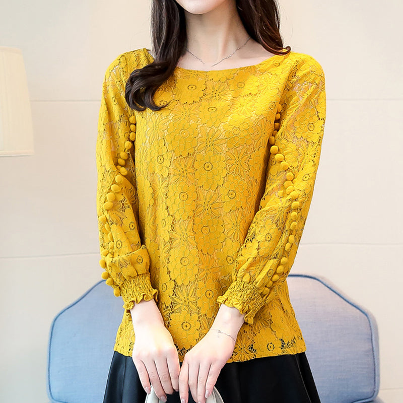 Bluza eleganta din dantela pentru femei, cu maneci lungi, bluza din material delicat, potrivit pentru timpul liber