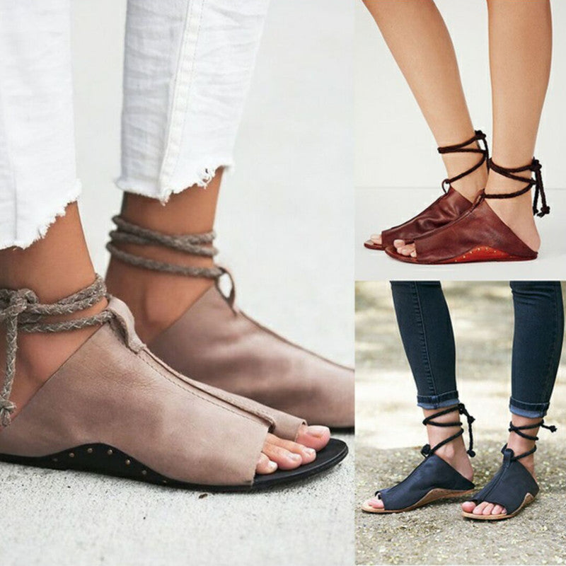 Sandale casual pentru femei, papuci cu talpa joasa anti alunecare si cu sireturi, marimi 35-43