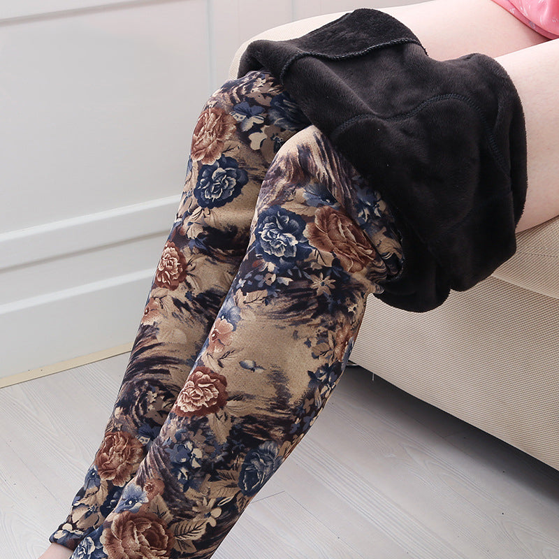 Leggings cu captu?eala plu?ata de iarna, cu model floral