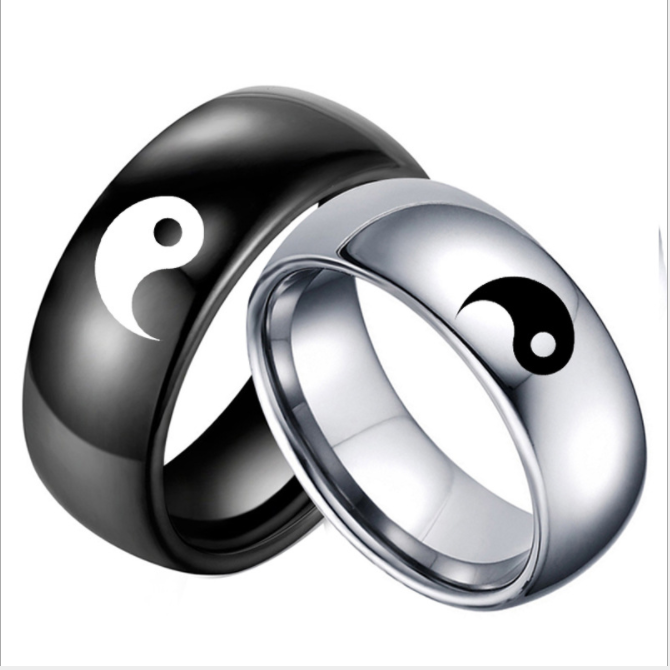 Inel din titaniu pentru femei sau barbati, modern si simplu, cu simboluri