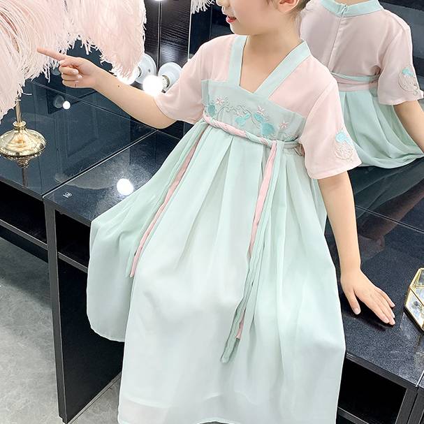 

Rochiță de vară pentru fetițe, model Hanfu, cu imprimeu, îmbrăcăminte pentru copii în stil retro