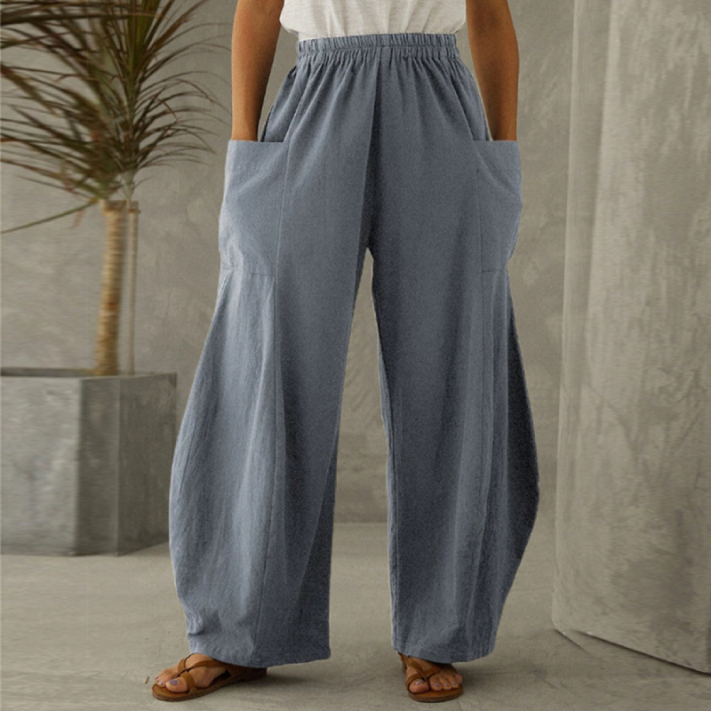 

Pantaloni cu talie elastică pentru femei, culoare uni