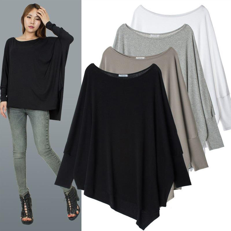 Bluza stil poncho, larga ?i casual, culoare uni, model neregulat ?i maneca stil liliac