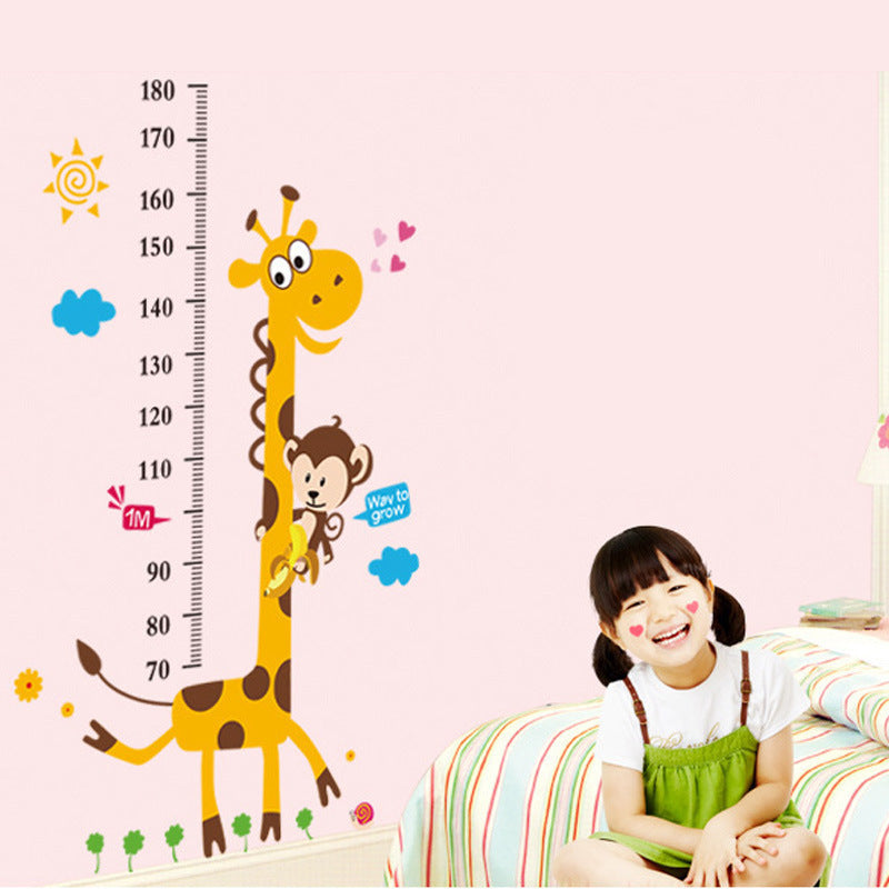 Sticker de perete ingenios, cu o girafa desenata, pentru masurarea inaltimii copilului, un autocolant pentru decorarea dormitorului, camerei de zi, din gama decoratiunilor pentru casa