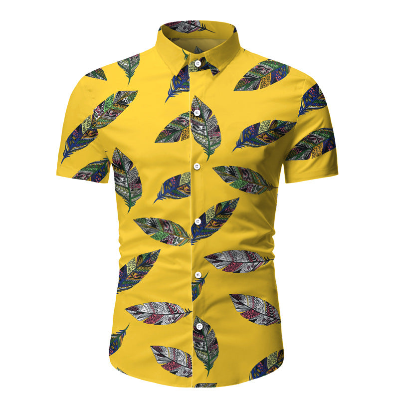 Tricou modern de vara pentru barbati, cu maneca scurta si imprimeu de pene