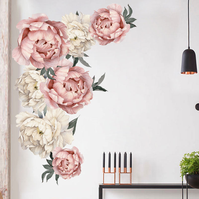 Decoratiune interioara pentru dormitor sau sufragerie, sticker pentru perete in forma de floare de bujor, cu dimensiunile 40*60 cm