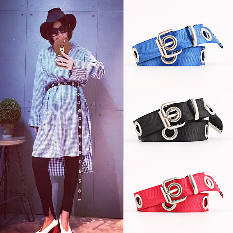 Fashion Hollow Out Longer Belt Decorative Neutral Canvas Belt