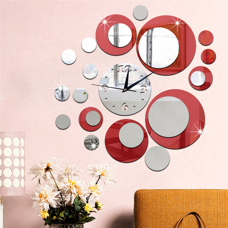 Decoratiune interioara sub forma de ceas silentios pentru perete, material acrilic tip oglinda, in doua culori, pentru sufragerie