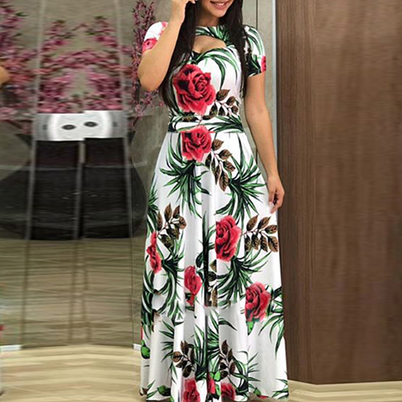 Rochie lunga de dama cu imprimeu floral