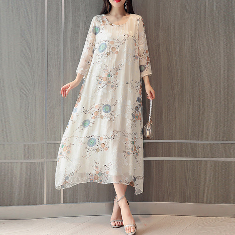 

Rochie maxi din imitație de mătase, elegantă, cu imprimeu floral