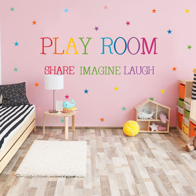 Decoratiune interioara pentru sufragerie sau dormitor, sticker de perete cu text Play room