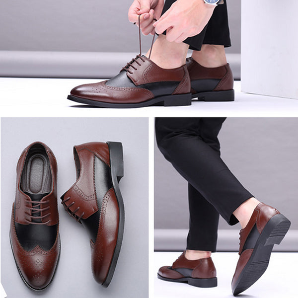 Pantofi moderni marime mare pentru barbati, din piele de vita in doua straturi, in culori contrastante, model Oxford casual, cu ?iret ?i perforatii