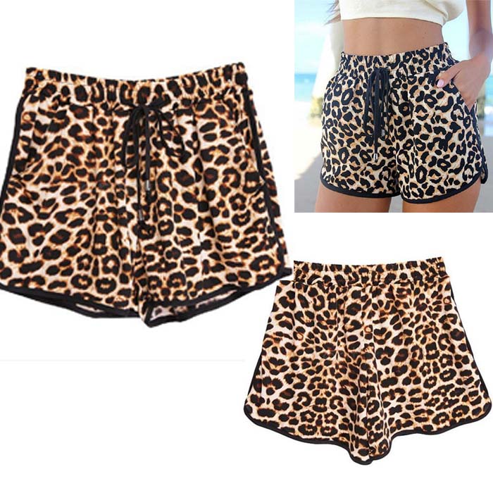 Pantaloni scurti model la moda si populari, cu imprimeu leopard, potrivit pentru plaja