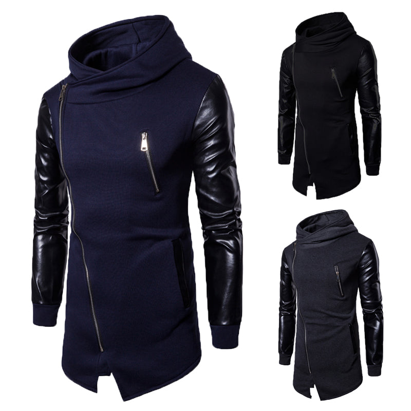 Top Hoodie Lambrisat, de Iarna Toamna, pentru Barbati, din PU