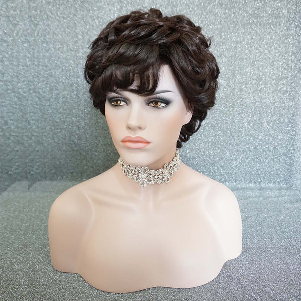 Peruca Din Par Natural 100 Scurt 8 Inches Coafura Ondulata Castan