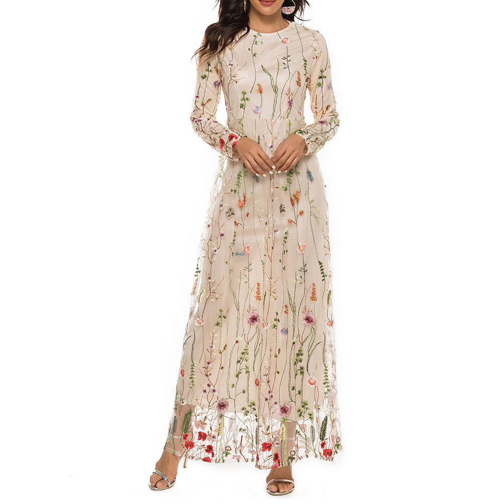 Rochie in stil musulman pentru femei, cu imprimeu si broderie, model elegant pentru seara, rochie maxi