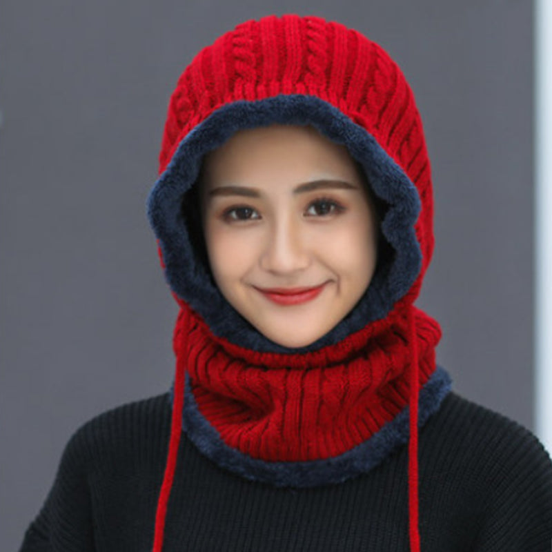 Caciula de iarna pentru adulti, cu captuseala de plus, model calduros tricotat rezistent la vant, cu protectie pentru urechi, uz dual