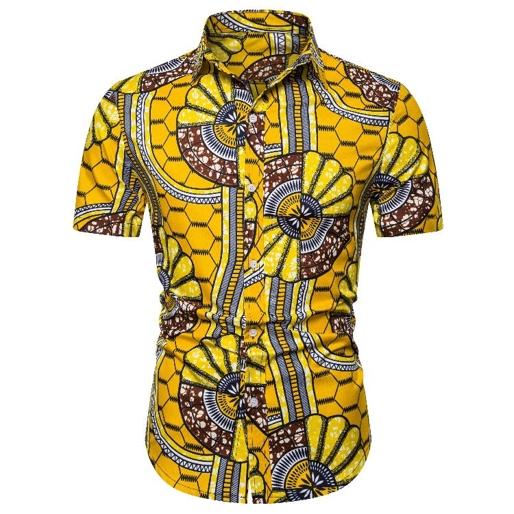 Camasa eleganta pentru barbati, stil vintage, camasa in culoare galbena cu maneci scurte, potrivita pentru sezonul de vara