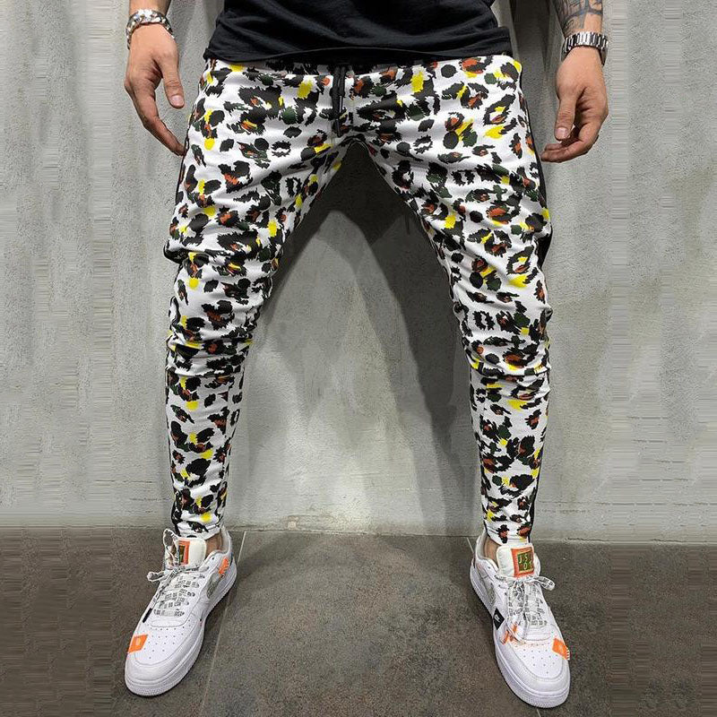 Pantaloni lungi pentru barbati, model la moda stil hip hop, pantaloni cu imprimeu model leopard, potrivit pentru purtat zilnic