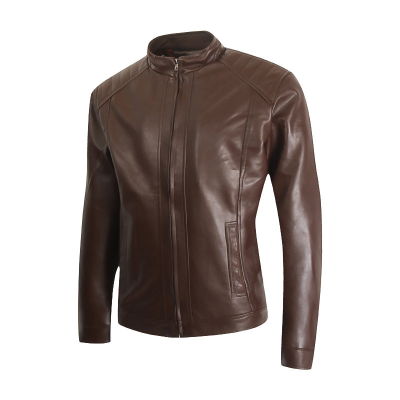 Jacheta de iarna din piele sintetica pentru barbati, model la moda, cu guler drept, jacheta de motociclist, potrivita pentru vant
